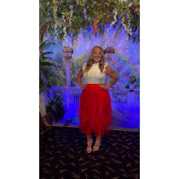 Tulle Red for Women High Waist Elastic Midi Skirt Mesh Tutu Skirt - Picture 5 of 6